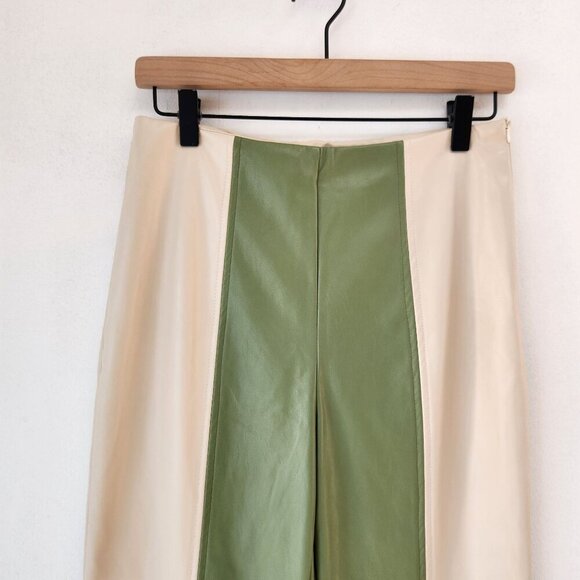 NWT Cider Faux Leather Slit Trousers Pants Green Beige Y2K 90s Women's M - Picture 4 of 9